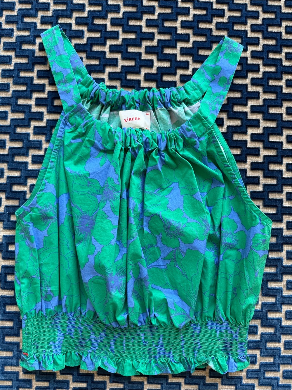 Xirena Floral Crop Top Green & Blue Small Like New